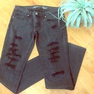 American eagle destroyed black/charcoal jeans 6